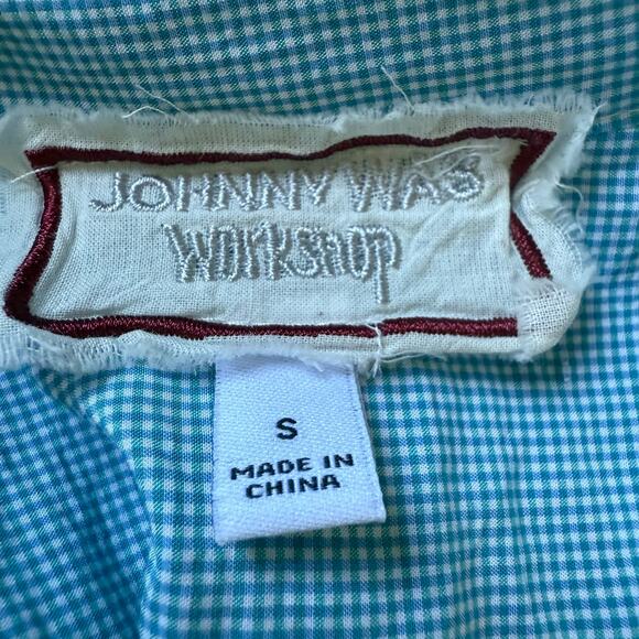 Johnny Was Embroidered Ashlee Henley Popover SZ S Gingham Boho Cottagecore - Picture 5 of 8